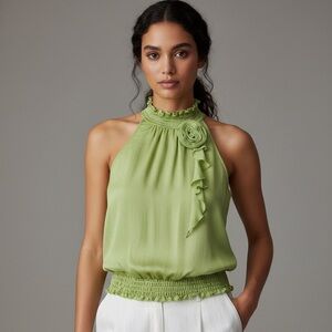 Take 50% OFF- B. Wear Green Sleeveless Ruffle Top, Size-M
